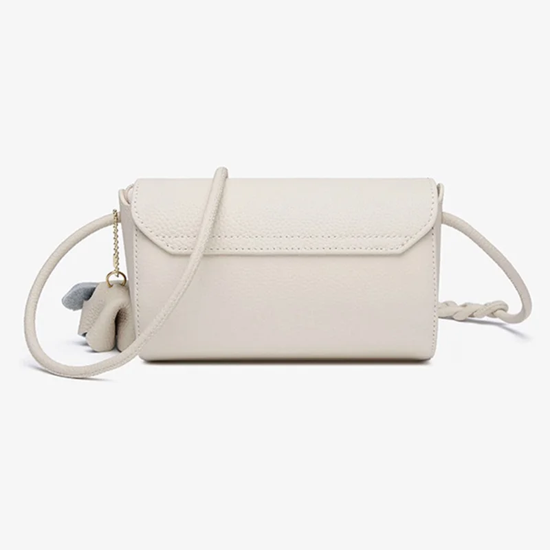 CKZC2245 Casual Crossbody Bag Top Layer Cowhide Leather Flip Cover Women Shoulder Bag Phone Pouch - Beige