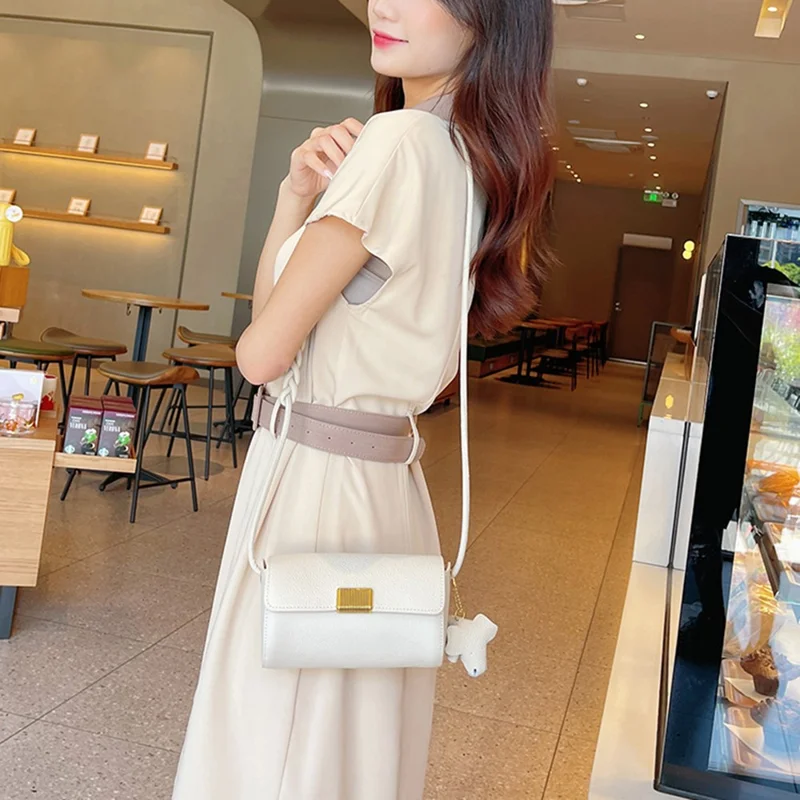 CKZC2245 Casual Crossbody Bag Top Layer Cowhide Leather Flip Cover Women Shoulder Bag Phone Pouch - Beige