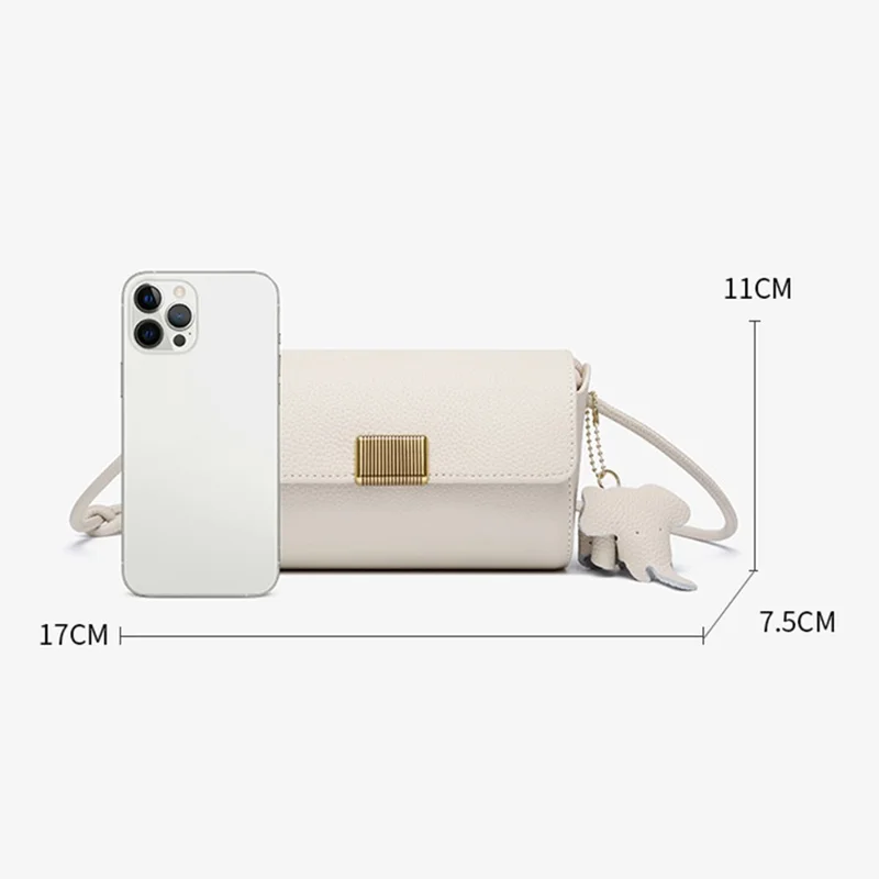 CKZC2245 Casual Crossbody Bag Top Layer Cowhide Leather Flip Cover Women Shoulder Bag Phone Pouch - Beige