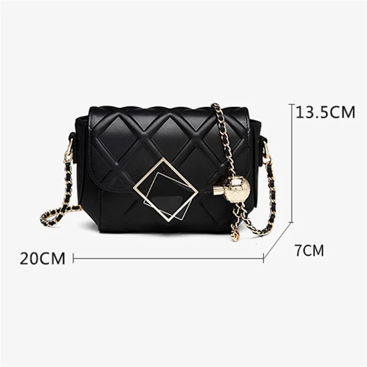 CKZC2236 Bolsa de Ombro Rhombus Top Layer Cowhide Leather para Mulheres com Alça de Corrente - Preto