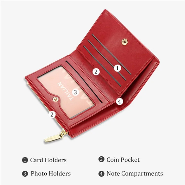 TAILIAN T2602-089 Girl's Wallet PU Leather Travel Card Storage Holder Coin Pouch Bag Billfold for Women - Pink