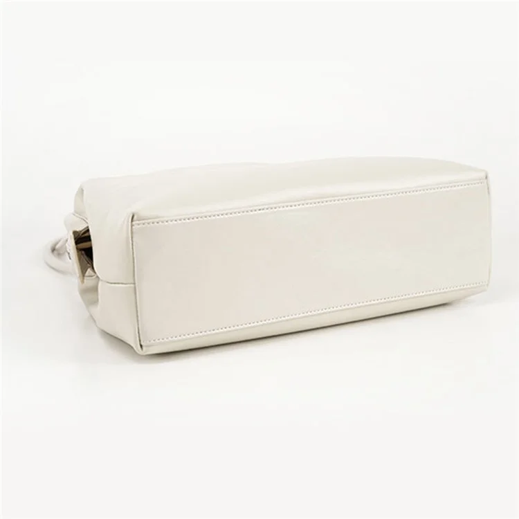 9665 Women Tote Underarm Bag Cowhide Leather Large Capacity Zipper Travel Handbag - White