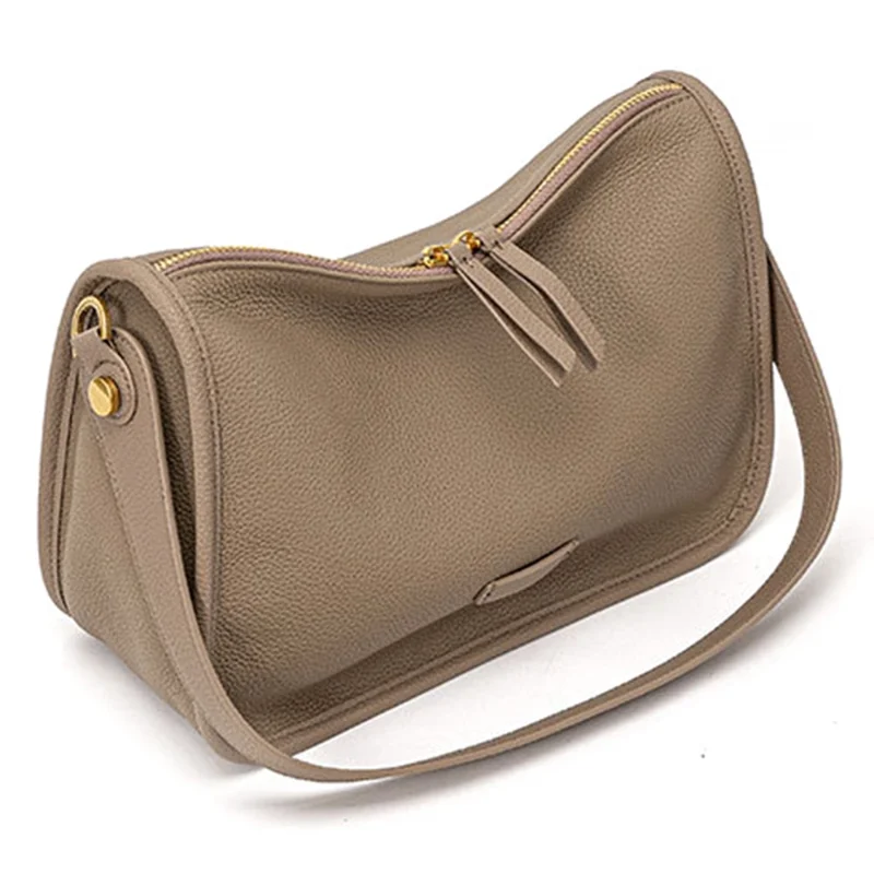 JY9582-S Fashion Women Handbag Top Layer Cowhide Leather Crossbody Shoulder Bag Underarm Bag - Grau