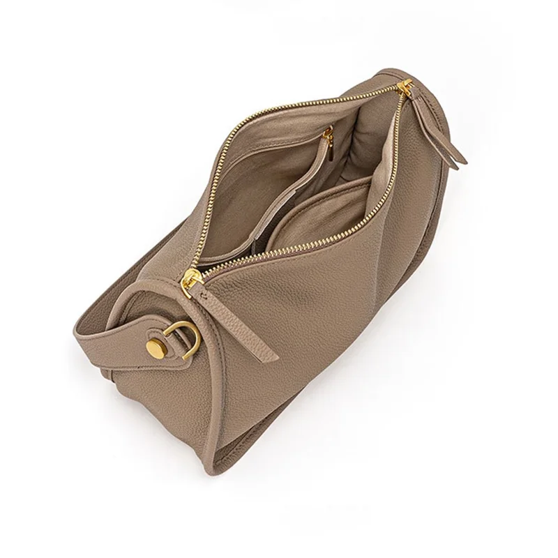 JY9582-S Fashion Women Handbag Top Layer Cowhide Leather Crossbody Shoulder Bag Underarm Bag - Grau