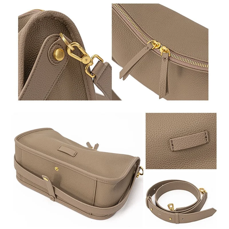 JY9582-S Fashion Women Handbag Top Layer Cowhide Leather Crossbody Shoulder Bag Underarm Bag - Grau