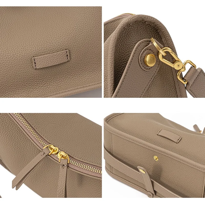 JY9582-S Fashion Women Handbag Top Layer Cowhide Leather Crossbody Shoulder Bag Underarm Bag - Grau