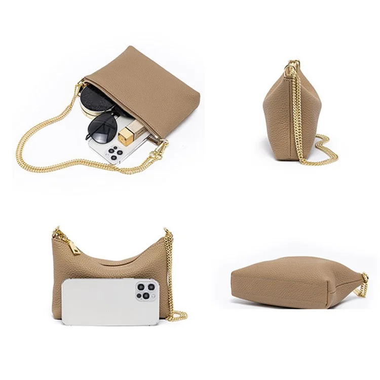 9632 Women Zipper Dumpling Bag Handbag Top Layer Cowhide Leather Crossbody Shoulder Bag with Chain Strap - Green