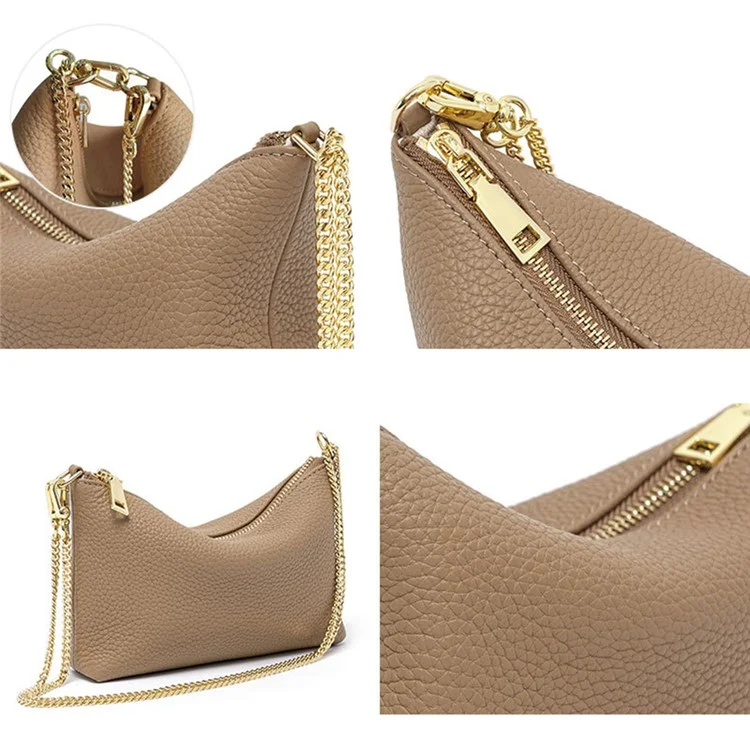 9632 Women Zipper Dumpling Bag Handbag Top Layer Cowhide Leather Crossbody Shoulder Bag with Chain Strap - Green