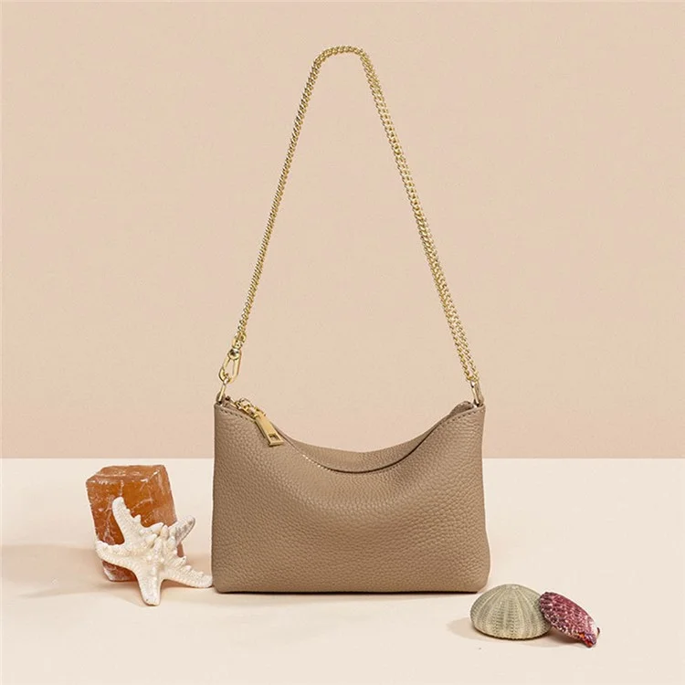 9632 Women Zipper Dumpling Bag Handbag Top Layer Cowhide Leather Crossbody Shoulder Bag with Chain Strap - Green