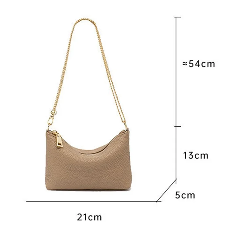 9632 Women Zipper Dumpling Bag Handbag Top Layer Cowhide Leather Crossbody Shoulder Bag with Chain Strap - Green