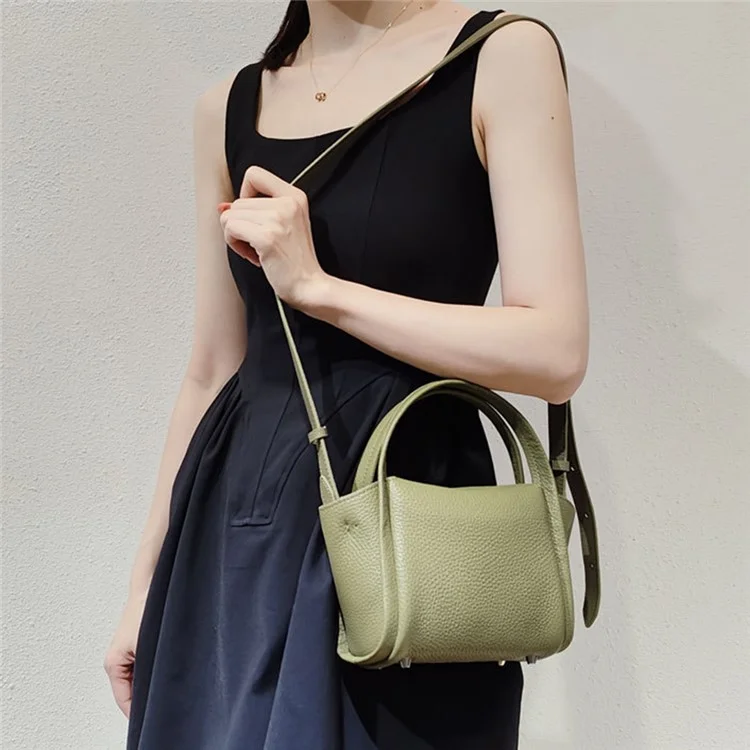 9662 Top Layer Cowhide Leather Handbag Fashion Women Crossbody Bag with Shoulder Strap - Green