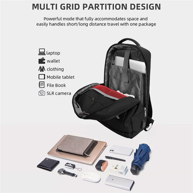 BOISEEN 3537 Oxford Cloth 15.6-Inch Laptop Backpack Men's Travel Shoulders Bag with External USB Port