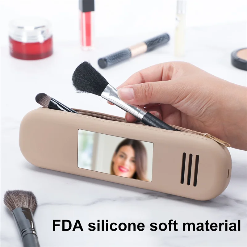 Bolsa Cosmética de Silicone Viagem Organizador de Maquiagem para Pincel Batom e Armazenamento - Cáqui
