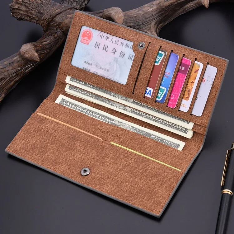 DEABOLAR PU Leather Men Wallet Clutch Multiple Card Slots Ultra Slim Billfold Long Purse - Café