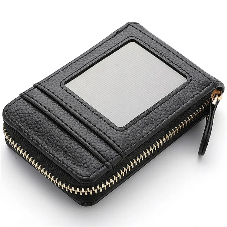 DEABOLAR Accordion Style Multiple Card Slots Holder PU Leather Wallet Coin Purse Zipper Cash Bag - Schwarz