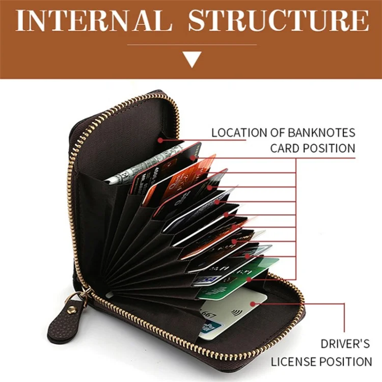 DEABOLAR Accordion Style Multiple Card Slots Holder PU Leather Wallet Coin Purse Zipper Cash Bag - Schwarz