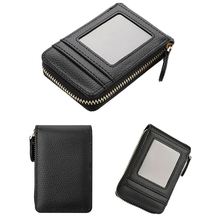 DEABOLAR Accordion Style Multiple Card Slots Holder PU Leather Wallet Coin Purse Zipper Cash Bag - Schwarz