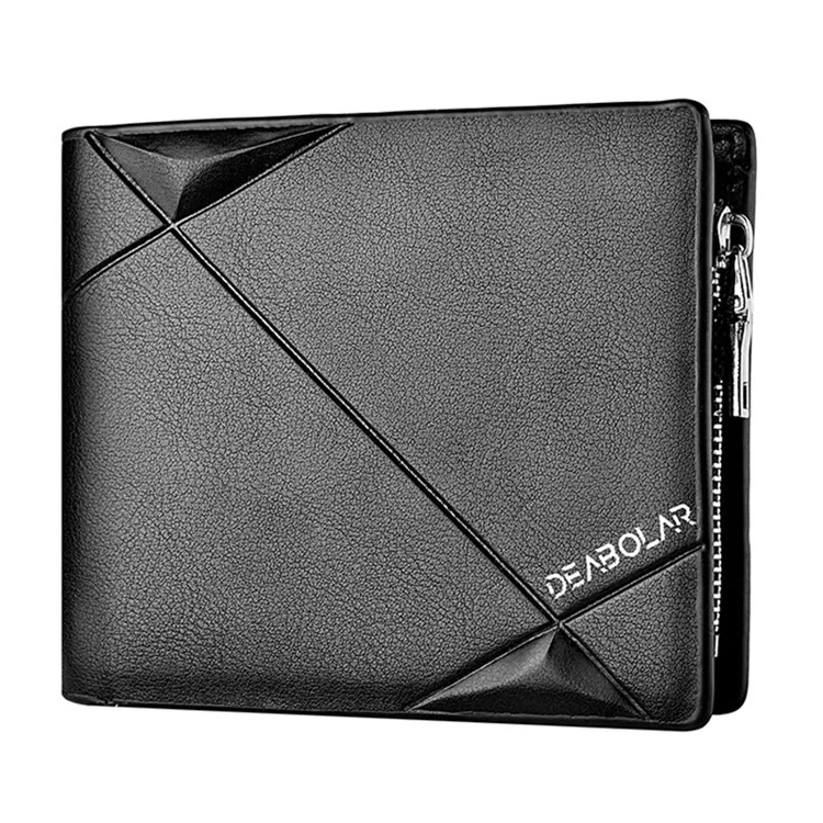 DEABOLAR Короткий бумажник с застежкой-молнией для мужчин Slim PU Leather Coin Storage Card Holder Bag - Черный