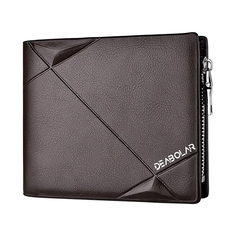 DEABOLAR Short Wallet with Zipper Pocket Men Slim PU Leather Coin Storage Card Holder Bag - Coffee