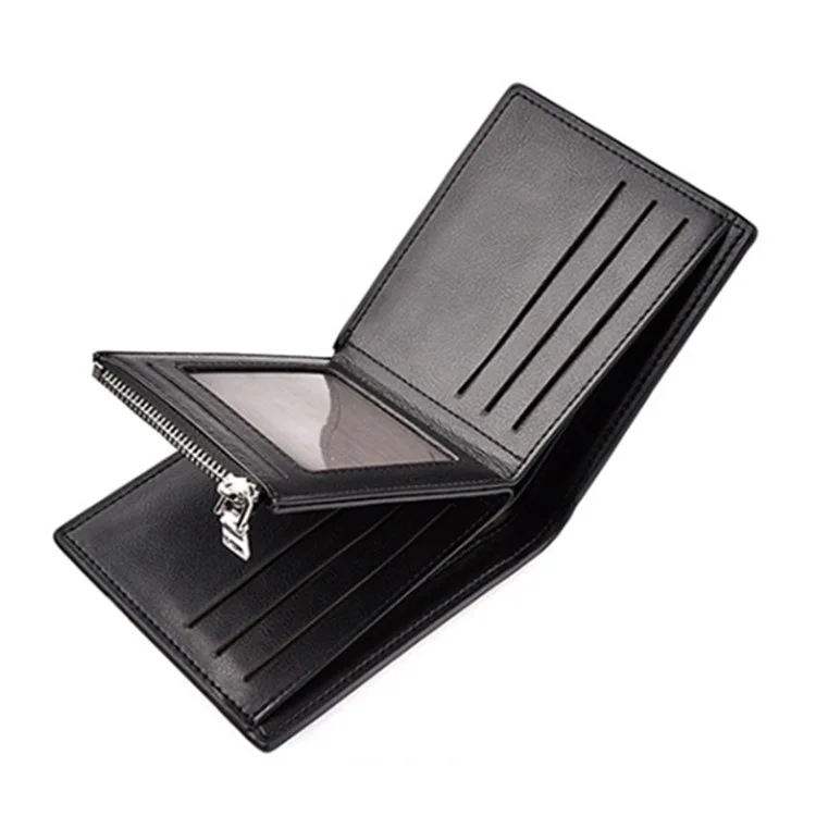DEABOLAR Short Wallet with Zipper Pocket Men Slim PU Leather Coin Storage Card Holder Bag - Coffee