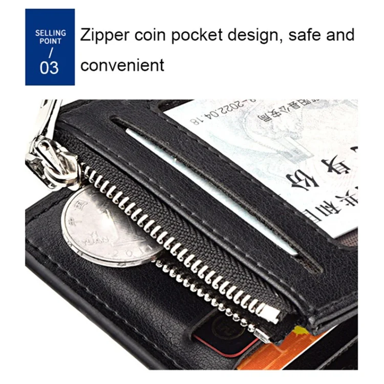 DEABOLAR Short Wallet with Zipper Pocket Men Slim PU Leather Coin Storage Card Holder Bag - Coffee