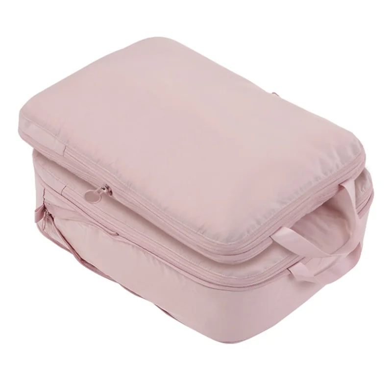 2Pcs Travel Luggage Organizer Cube Bag Expandable Storage Packing Business Trip Clothes Sort Out Pouch, Size L - Pink
