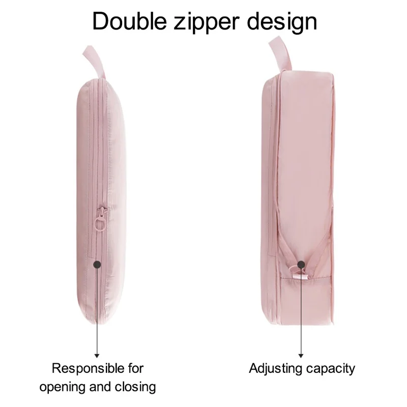 2Pcs Travel Luggage Organizer Cube Bag Expandable Storage Packing Business Trip Clothes Sort Out Pouch, Size L - Pink