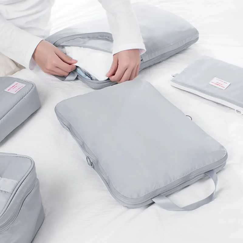 2Pcs Travel Luggage Organizer Cube Bag Expandable Storage Packing Business Trip Clothes Sort Out Pouch, Size L - Pink