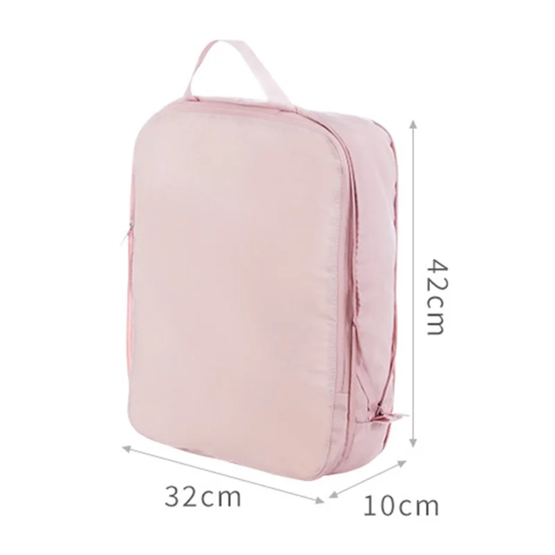 2Pcs Travel Luggage Organizer Cube Bag Expandable Storage Packing Business Trip Clothes Sort Out Pouch, Size L - Pink