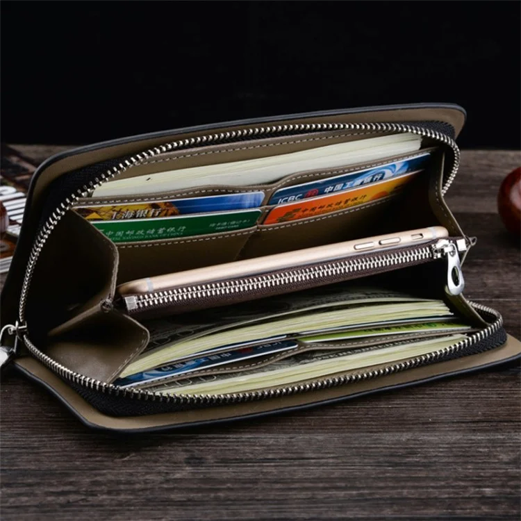 DEABOLAR Cross Texture PU Leather Men Zipper Wallet Cards Cash Phone Holder Clutch Bag - White