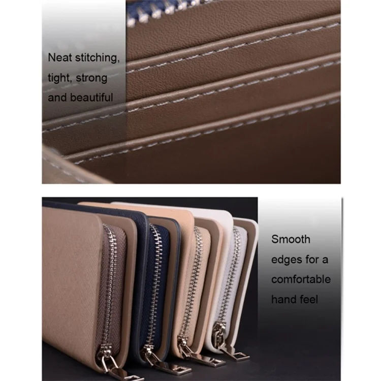 DEABOLAR Cross Texture PU Leather Men Zipper Wallet Cards Cash Phone Holder Clutch Bag - White