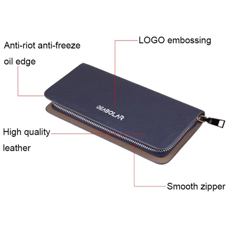 DEABOLAR Cross Texture PU Leather Men Zipper Wallet Cards Cash Phone Holder Clutch Bag - White