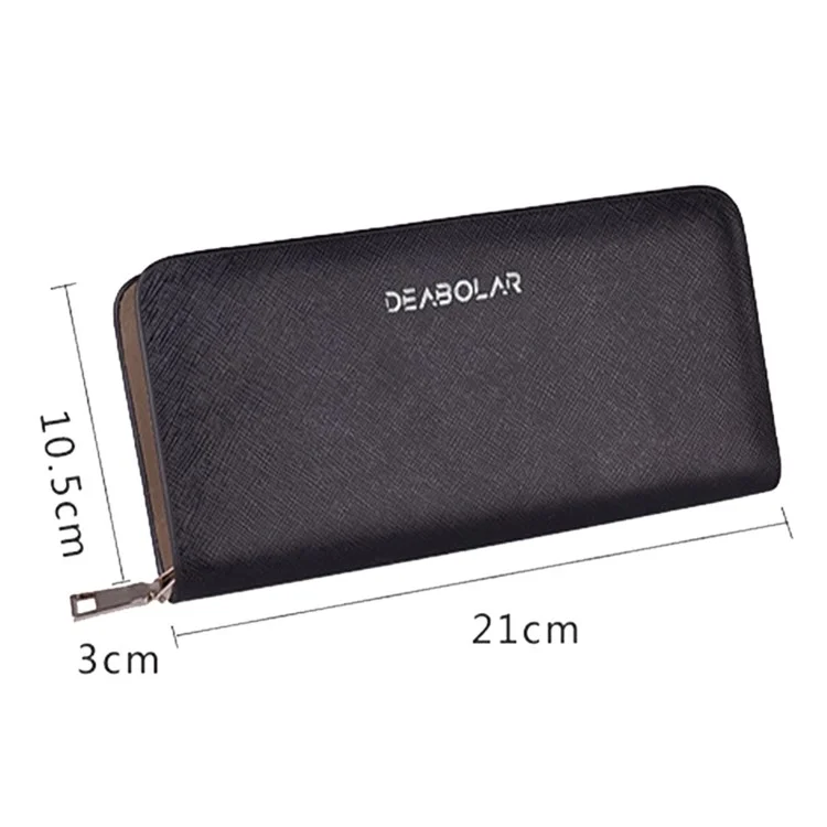 DEABOLAR Cross Texture PU Leather Men Zipper Wallet Cards Cash Phone Holder Clutch Bag - White