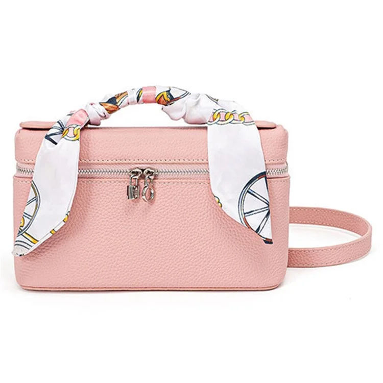 JY83019 Bolso de Mano para Mujer de Cuero Genuino de Vaca Bolso Bandolera para Chica Mochila Diaria con Decoración de Cinta de Seda - Rosa