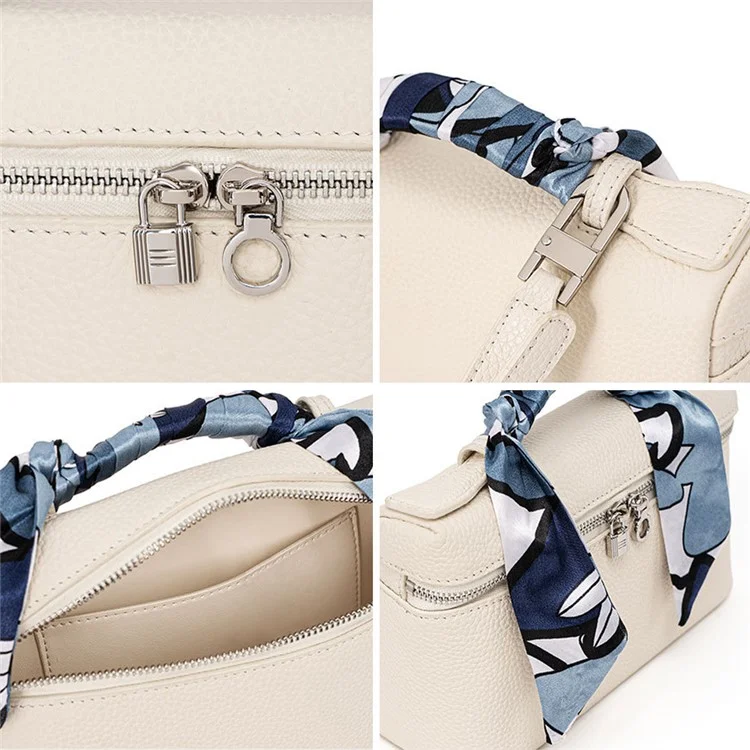 JY83019 Bolso de Mano para Mujer de Cuero Genuino de Vaca Bolso Bandolera para Chica Mochila Diaria con Decoración de Cinta de Seda - Rosa