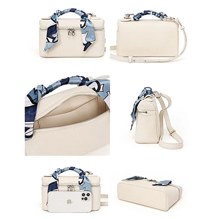 JY83019 Bolso de Mano para Mujer de Cuero Genuino de Vaca Bolso Bandolera para Chica Mochila Diaria con Decoración de Cinta de Seda - Rosa