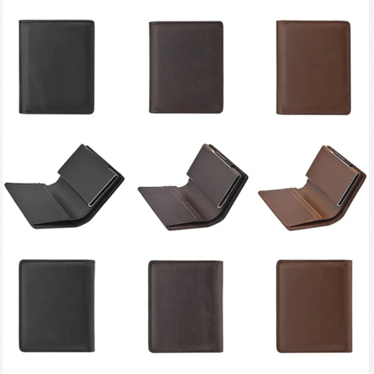 Porta-cartões RFID Blocking Bolsa Automática Pop-Up Case Carteira de Couro PU Alumínio Liga Curta - Preto