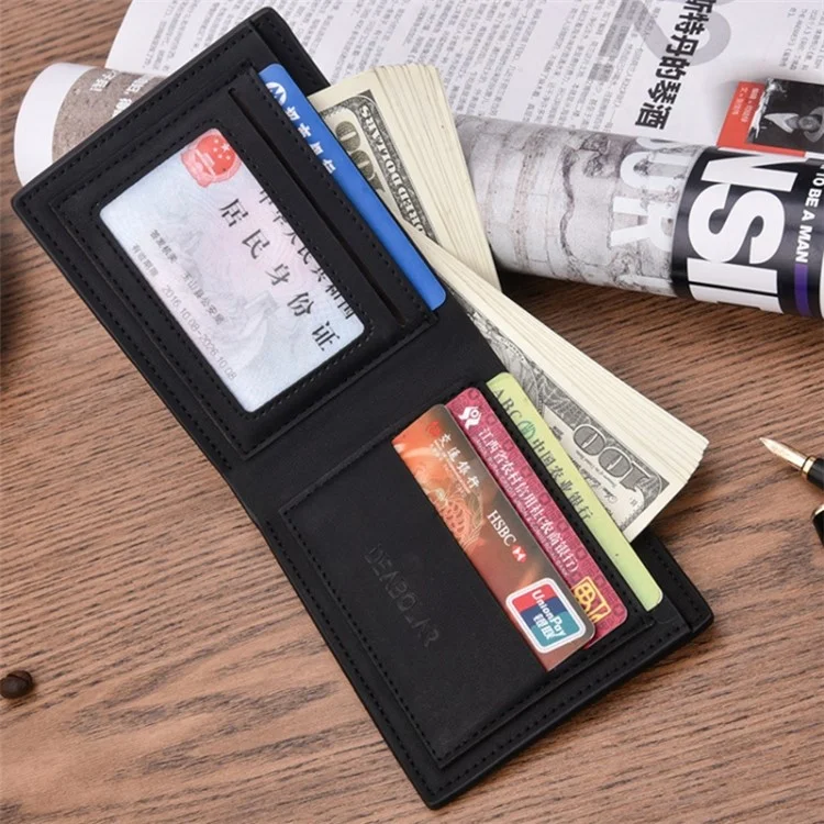 DEABOLAR Men's Wallet Textured PU Leather Coin Card Storage Holder Cash Organizer Pouch - Black