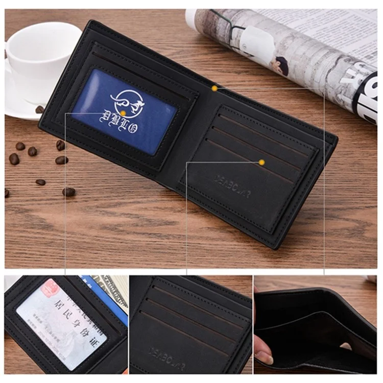 DEABOLAR Men's Wallet Textured PU Leather Coin Card Storage Holder Cash Organizer Pouch - Black