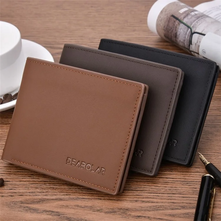 DEABOLAR Men's Wallet Textured PU Leather Coin Card Storage Holder Cash Organizer Pouch - Black