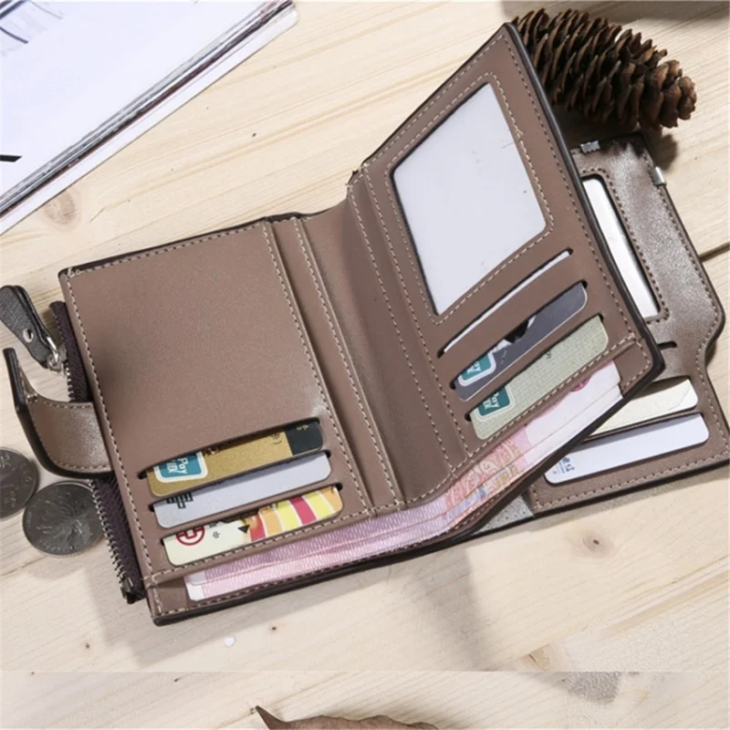 DEABOLAR Retro Style Wallet PU Leather Coin Card Storage Holder Multifunction Cash Organizer Pouch - Coffee