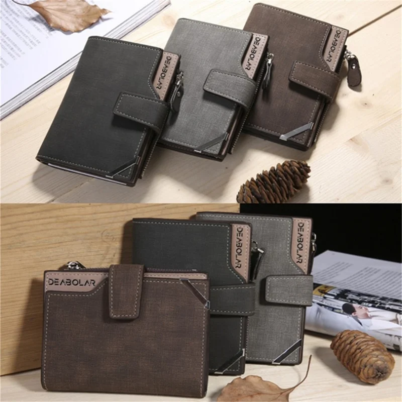 DEABOLAR Retro Style Wallet PU Leather Coin Card Storage Holder Multifunction Cash Organizer Pouch - Coffee