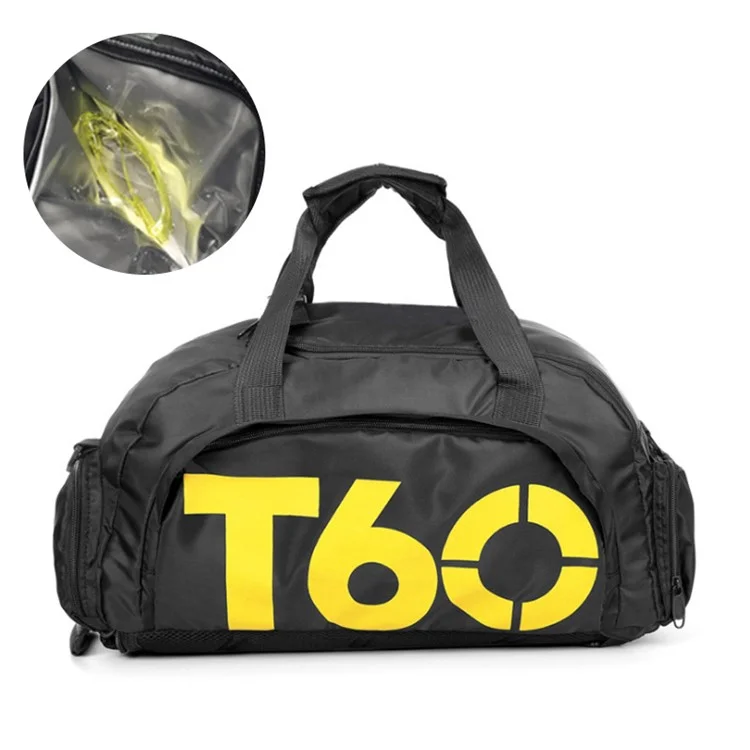 Women Sports Gym Bag with Wet Pocket, Shoes Compartment Yoga Fitness Workout Shoulder Bag - Black / Yellow