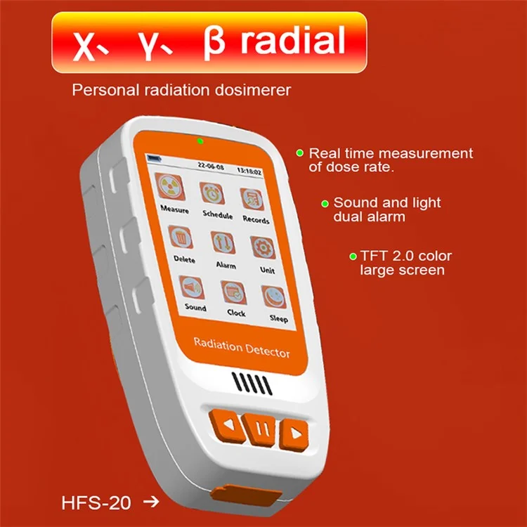 HFS-20 Nuclear Radiation Detector 2.0" Schermo TFT Grande Dosimetro Radiazioni Alimentato a Batteria Monitor Radiazioni
