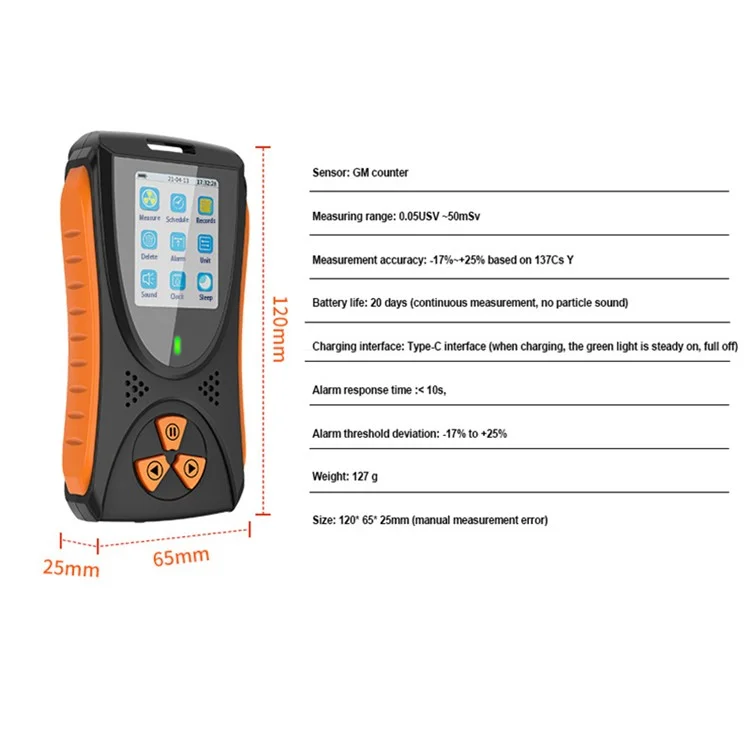 GM835 TFT 2.0" Display Screen Nuclear Radiation Detector Battery Powered Radiation Dosimeter Monitor