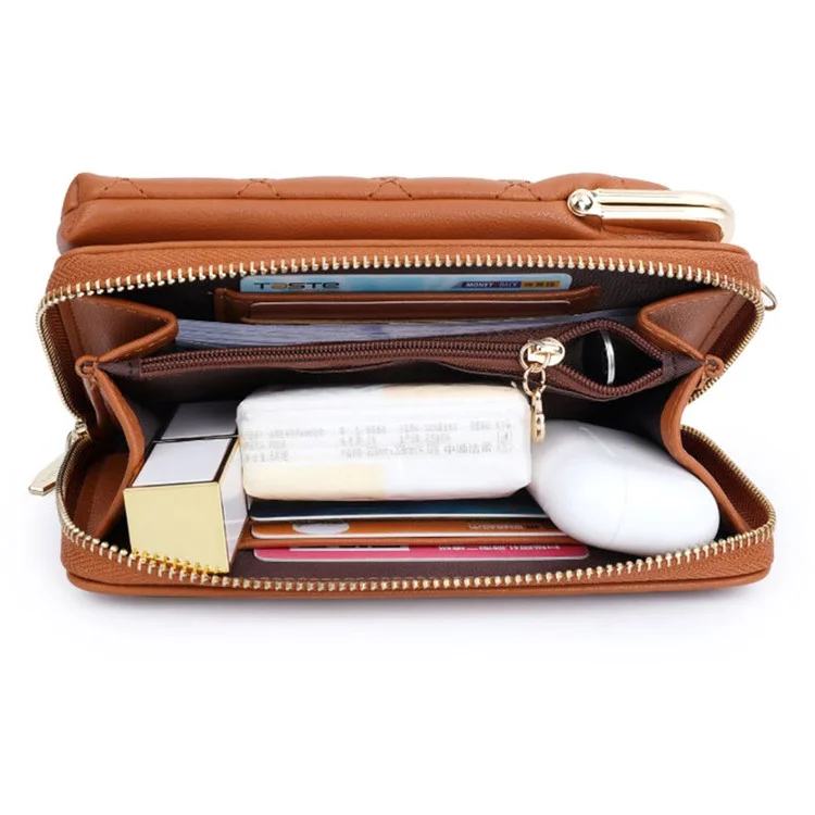TAILIAN TC316-001 Rhombus Steppnähte Umhängetasche Frauen PU-Leder Reißverschluss Geldbörse - Braun