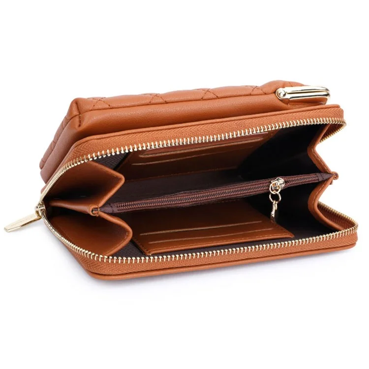 TAILIAN TC316-001 Rhombus Steppnähte Umhängetasche Frauen PU-Leder Reißverschluss Geldbörse - Braun