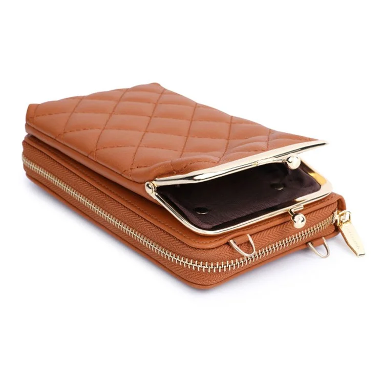 TAILIAN TC316-001 Rhombus Steppnähte Umhängetasche Frauen PU-Leder Reißverschluss Geldbörse - Braun