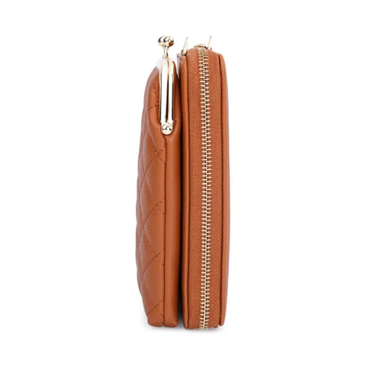 TAILIAN TC316-001 Rhombus Steppnähte Umhängetasche Frauen PU-Leder Reißverschluss Geldbörse - Braun