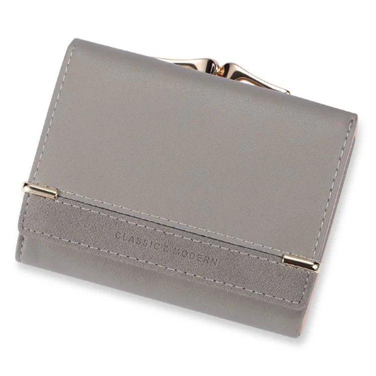 TAILIAN T7368-096 Women Vintage Matte PU Leather Tri-fold Wallet Kiss Lock Coin Purse - Light Grey